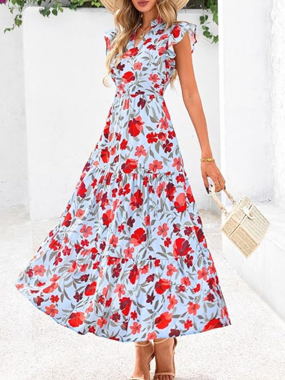 Floral Midi Dress Cap Sleeve